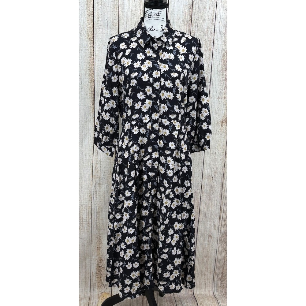 Barbour Cranmoor Dress Size 8 Navy Daisy Floral Shirt Midi 100% Lyocell NWT
